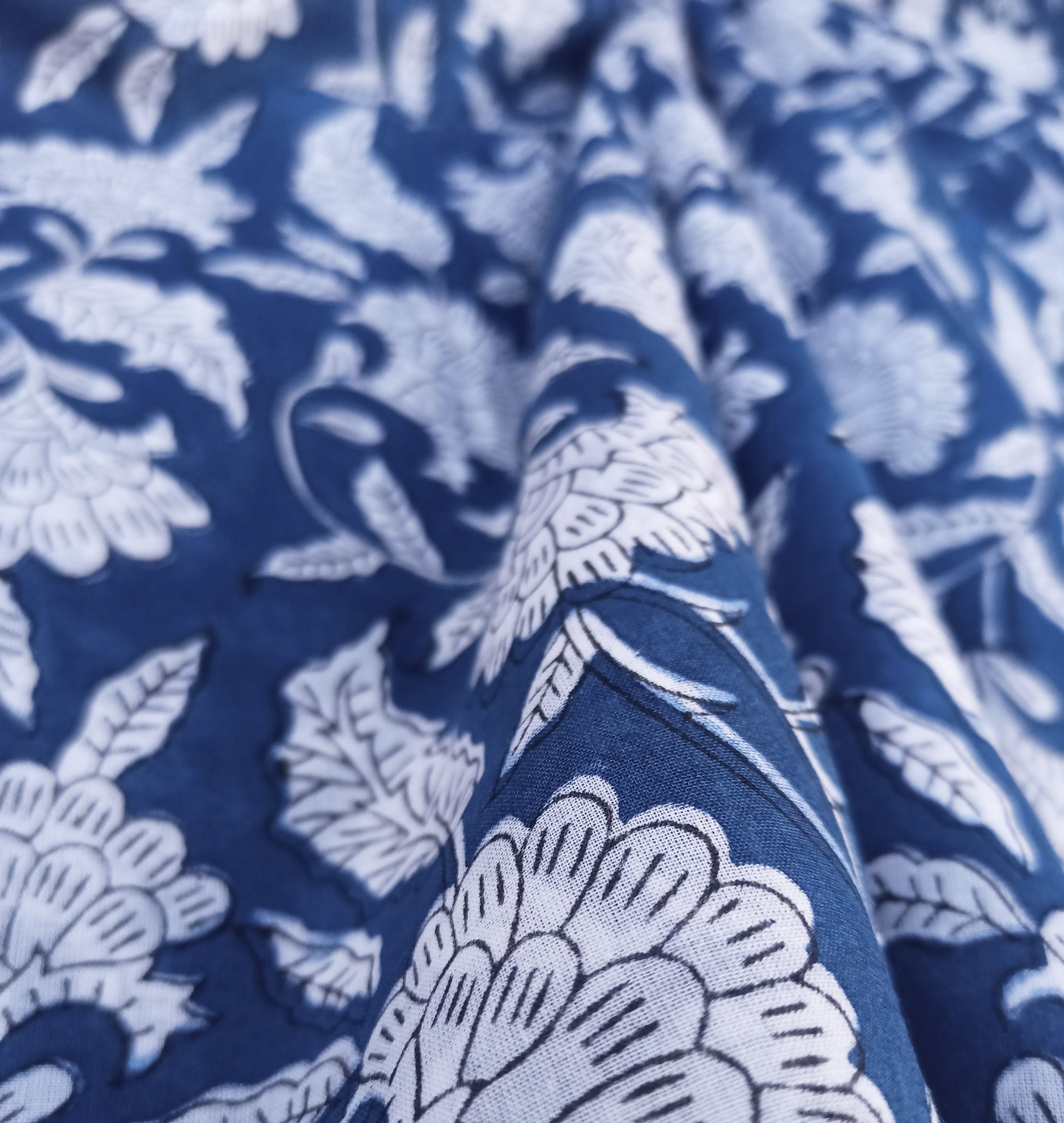 Blue - Natural Dyed Block Print Cotton Nandana Fabric 01 main image 0