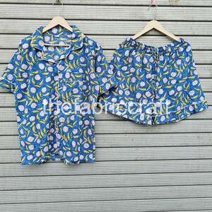 Indian Floral Cotton Pajama Set: Short Sleeve Nightwear