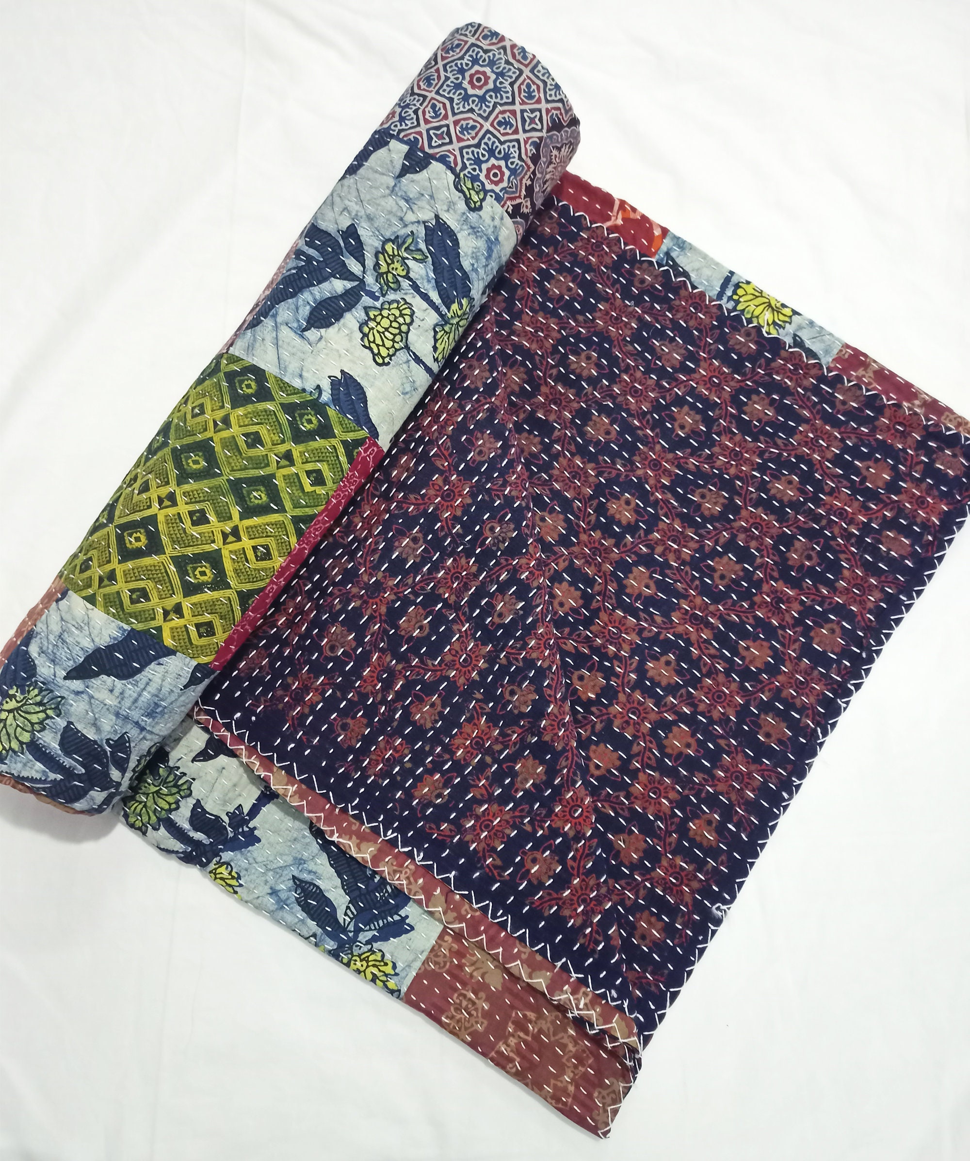 Handmade Patchwork Kantha Quilt Indian Vintage Quilt King - Etsy