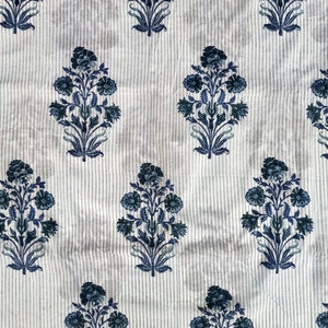 Mughal Floral Print Soft Cotton Fabric, Hand Block Print Cotton Fabric By The Yard, Dressmaking Fabric, Sewing Fabric