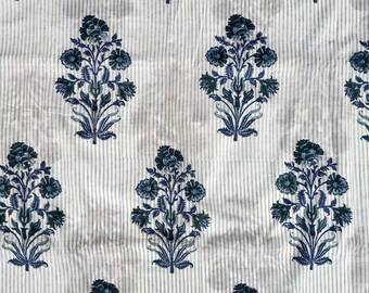 Mughal Floral Cotton Fabric: Hand Block Print Dressmaking Material