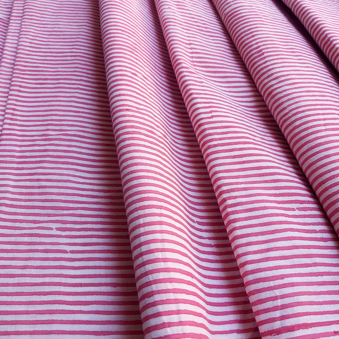 Pink Striped Design Fabric Block Print Cotton Fabric Etsy