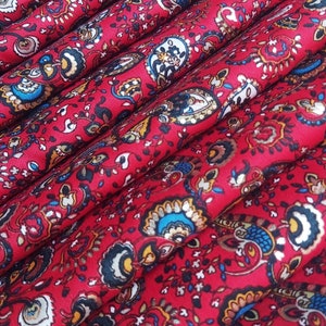Beautiful Red Fabric, Indian Crepe Silk Fabric, Handmade Satin Fabric, Sewing Fabric By The Yard, Dressmaking Fabric, Floral Print Fabric