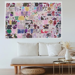 White Indian Wall Hanging Tapestry Vintage sari Patchwork Bohemian Wall Tapestry Art Curtain ,Wall Decor Backdrop Art ,Handmade Wall Hanging