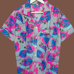 Floral Cotton Short Pajama Set: Hand Block Printed Loungewear