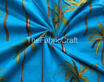 Handmade Tree Print Cotton Fabric, Indian Block Print