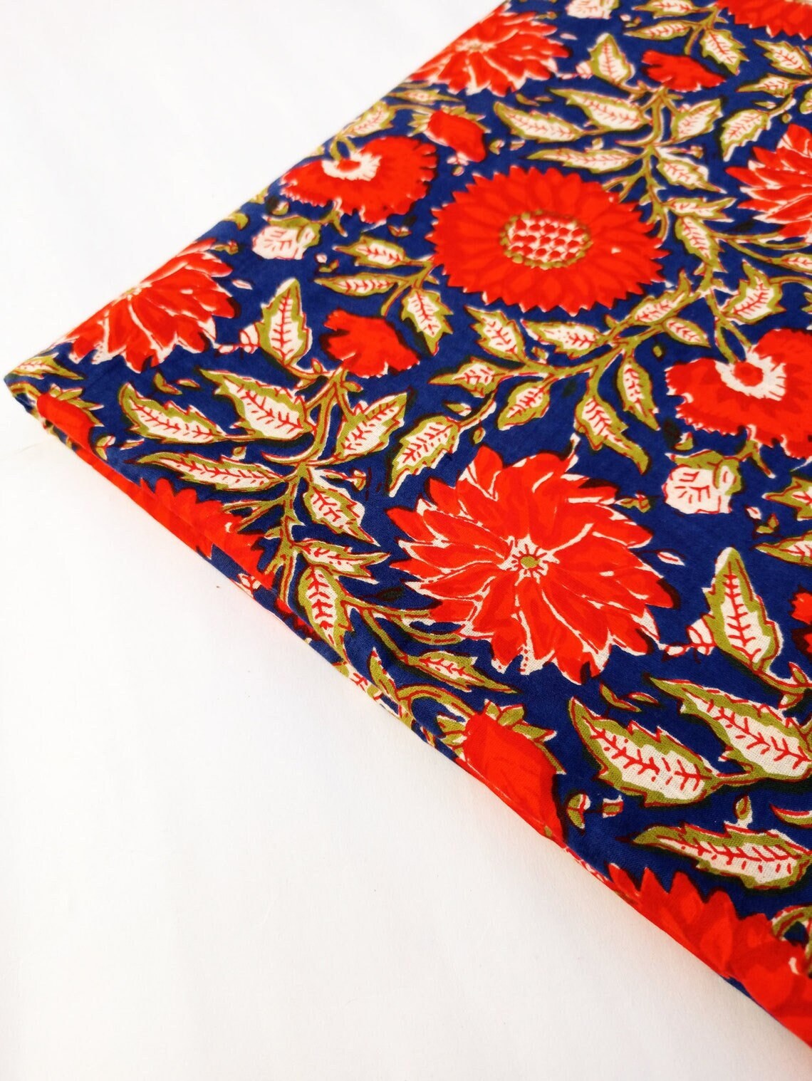 Beautiful Red Floral Print Cotton Fabric Indian Block Print Etsy