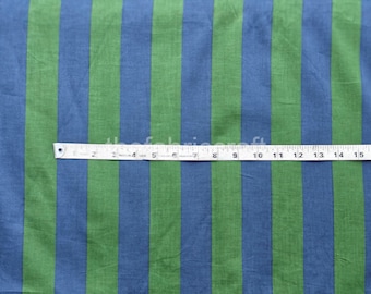 Green & Blue Stripe Cotton Fabric: Hand Block Printed Sewing Material