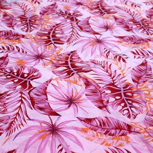 Beautiful Pink Floral Print Soft Cotton Fabric, Leaf Print Fabric By The Yard, Dress Fabric, Sewing Fabric, Quilting Fabric, Kids Clothing