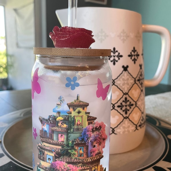 Disney Encanto Color Changing Can Glass Libbey Mirabel Spring Flower Casita Coffee Cocktail Beer Can Soda Cup Great Gift 16oz straw topper