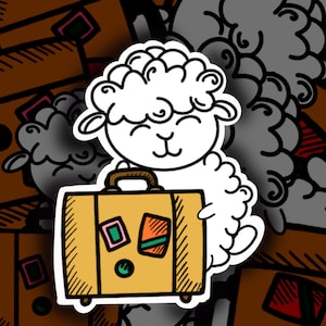 Woolly the Sheep, Pegatina, maleta, viajar, vakantie, koffer, juego de pegatinas, planificador, diario, hoja de pegatinas de viaje de vacaciones,