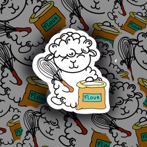 Woolly the Sheep, naklejka, zestaw do pieczenia, mąka, trzepaczka, piec, ciasto, ciastko, ciasto, naklejki, ręcznie robione, planista, dziennik, zestaw naklejek planisty