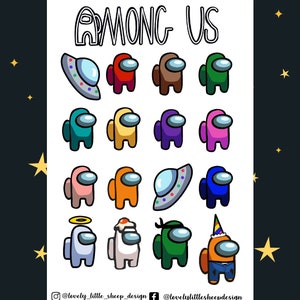 Among us, game, stickers, space, gaming set, galaxy, imposter, crew, planner, sticker set, journal, BUJO, spelen, spelletje, cute, schattig