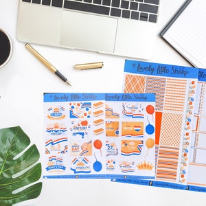 Set di 4 adesivi, KING'S DAY, primavera, arancione sopra, adesivi, planner, diario, tompouce, rosso bianco blu, libero mercato, giorno del re, olandese