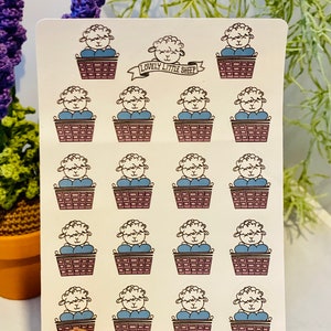 Woolly the Sheep, Laundry, sticker, wasgoed, wassen, wasdag, kleding wassen, schoonmaken, huishouden, kleren, kleding, plannen, journal