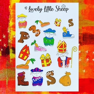 Woolly the Sheep, Sticker, Sinterklaas, inverno, planner, feestdagen, schoen zetten, schimmel, paard van sinterklaas, piet, wortel, zak