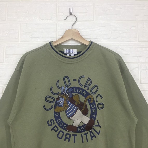 Vintage COCCO-CROCO Italy Sweatshirt Big Logo Embroidered Pullover Jumper Hiphop Swag Streetwear