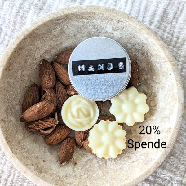 Handbalm, Mandel Veilchen, Gutes Tun, fester Handbalsam, Naturkosmetik, BIO, feste Handcreme, 20% Spende