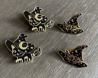 Zwarte Kat Pin, Heks Hoed Pin, Kat Pin, Witch Cat Pin, Emaille Heks Pin, Cute Cat Pin, Halloween Pin, Witch Hat Pin, Witch Pin Badge