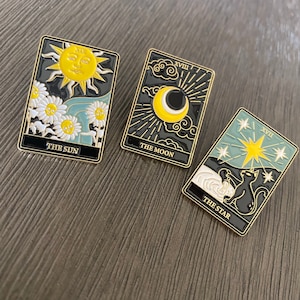 Tarot Card Enamel Pin: Sun, Moon, Star - Witchy Halloween Pin
