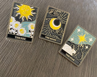 Tarot Card Enamel Pin: Sun, Moon, Star - Witchy Halloween Pin