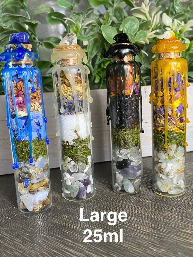 Custom Dry Herb Spell Jar: Crystals, Herbs, and Flowers Large Spell Jar 25ml