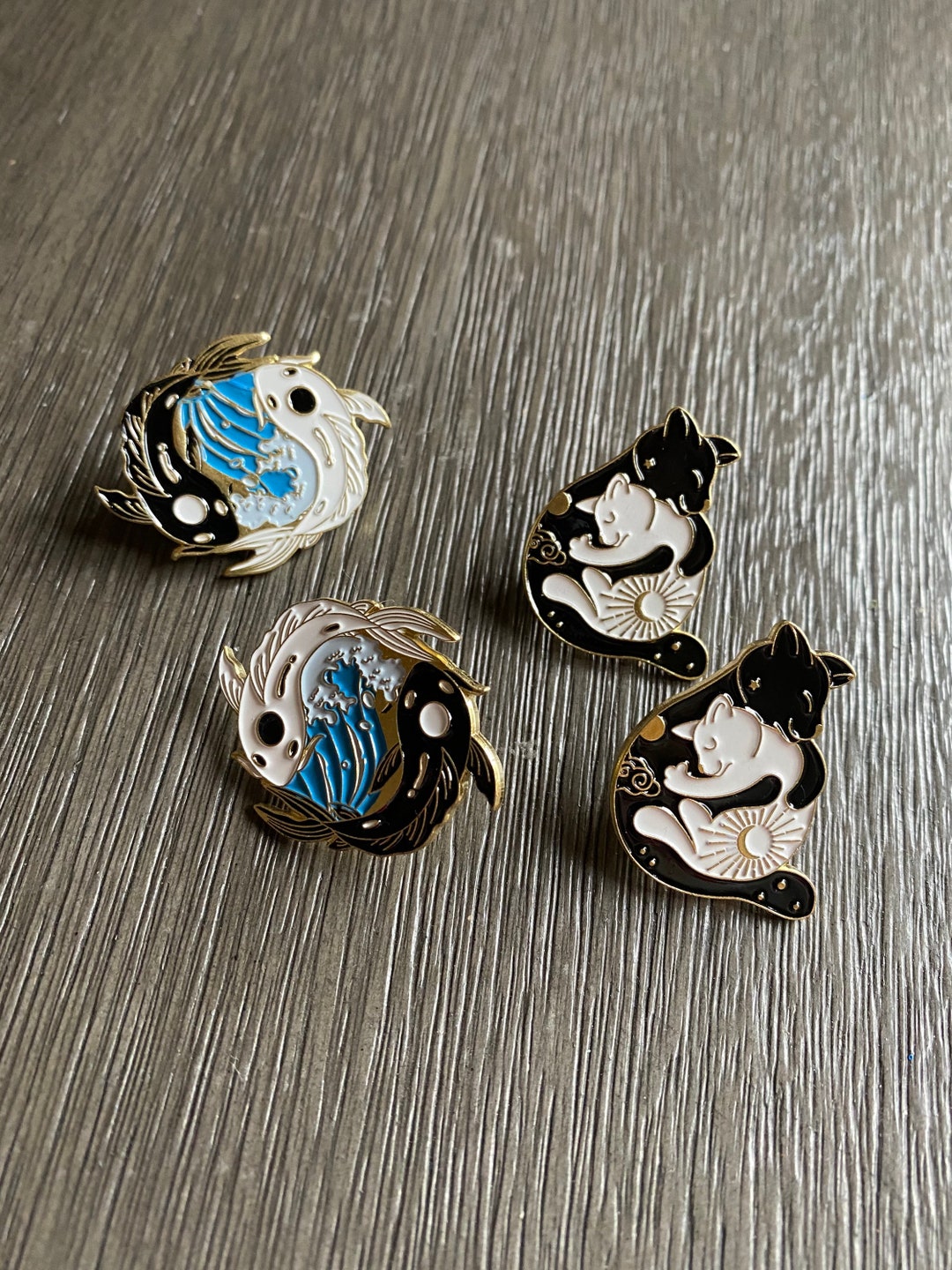 Yin Yang Enamel Pin: Koi Fish or Cat Design - Etsy