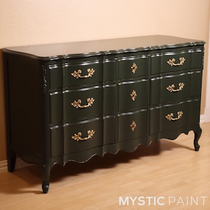 SOLD**  9-Drawer French Provincial Buffet, Side-Board, Vintage Dresser, Coffee Bar, Victorian Furniture, Green/Gold, FREE SHIPPING!!!