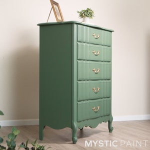 SOLD Refinished Mid Century Modern Sage / Green Dresser, Gold