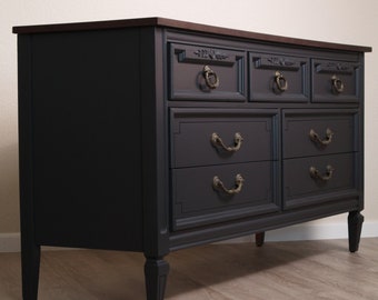 SOLD** Dixie Two Tone 7-Drawer Black Dresser Buffet Side Board