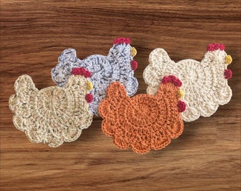 Crochet Chicken Coasters 100% Cotton | Handmade Crochet Coaster