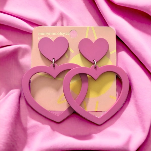 Magenta Chunky Heart Earrings | Kawaii Stud & Dangle Earrings