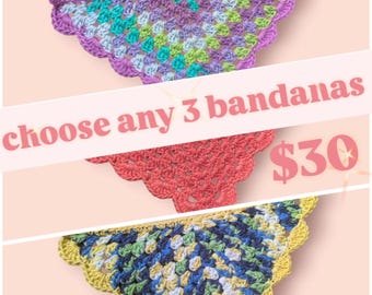 Choose Any 3 Bandanas In My Store | 3 for 30 Cotton Crochet Hair Bandanas