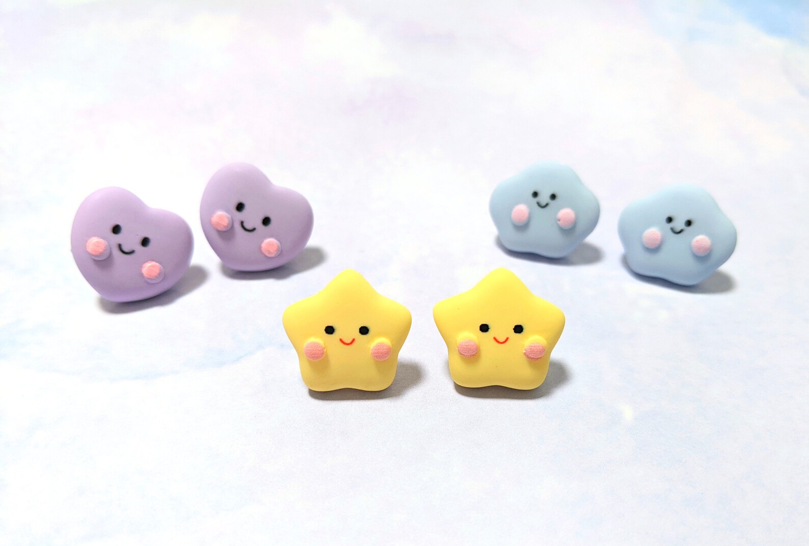 Kawaii Stud Earrings Heart Star and Cloud Handmade Etsy
