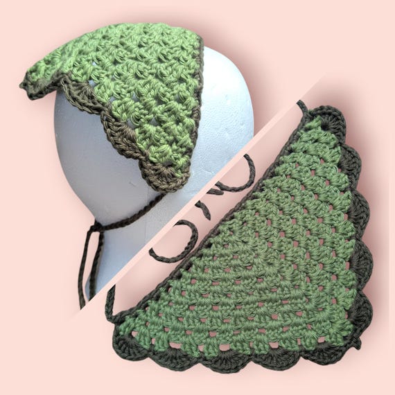 Bandana per capelli all'uncinetto in cotone verde salvia e oliva