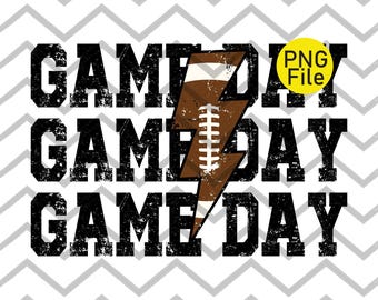 Game Day Football Lightning Bolt Distressed Digital Png File Printable Iron On Sublimation Design INSTANT DOWNLOAD