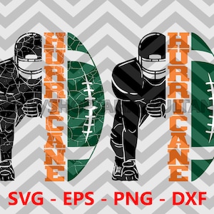 Hurricane Bundle Distressed Football Half Player svg, Hurricane Team svg, Football Player svg, Half Player svg, svg para camisas, ANS016
