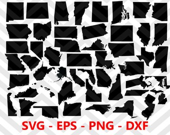 50 States SVG, US States Svg Silhouette Cut Files, Vector 50 US States Clipart, 50 States Svg Dxf Dxf Png
