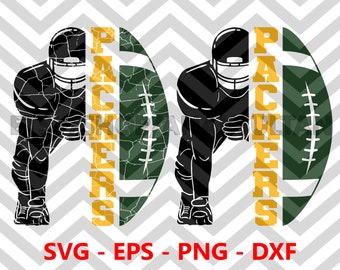 Packers Bundle Distressed Football Half Player svg, Packers Team svg, Football Player svg, Half Player svg