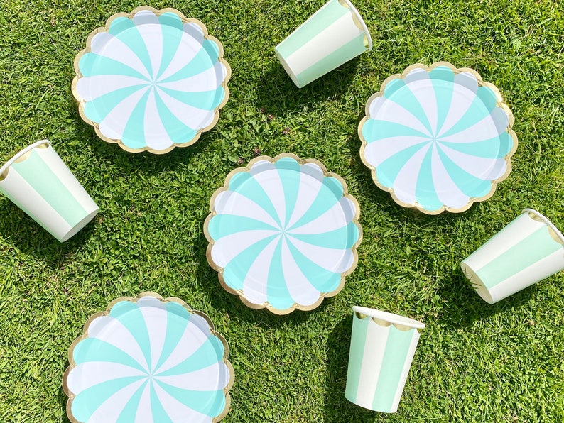 Green Candy Stripe Small Plates Party Plates Party Etsy