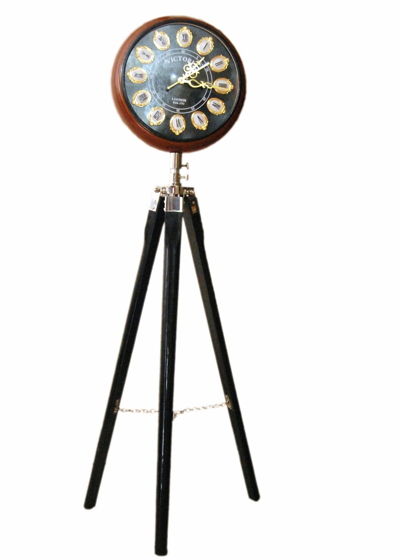 Black Tripod Floor Clock Wooden Base Clock Living Room Corner Etsy