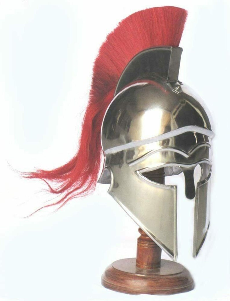 Historical Helmet Silver Corinthian Helmet Steel with Red Plume Spartan helmet Corinthian replica costume Halloween gift item