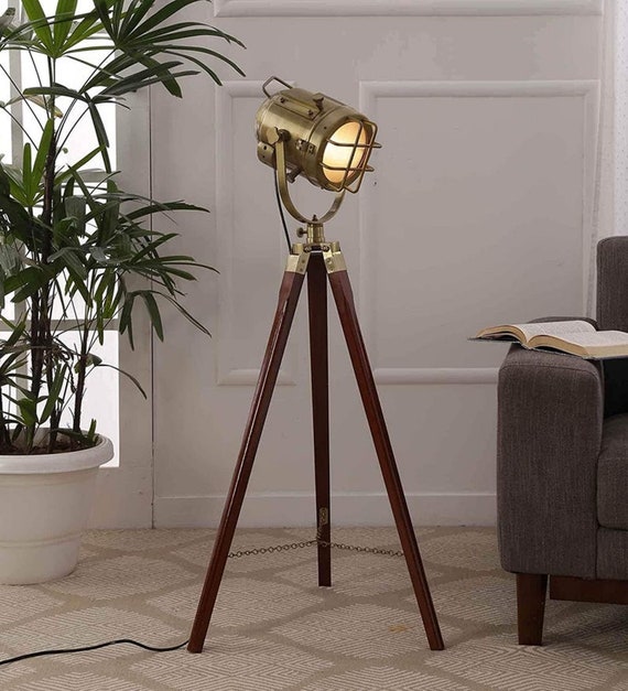 Wooden Tripod Lamp Studio Floor Lighting Searchlight Etsy