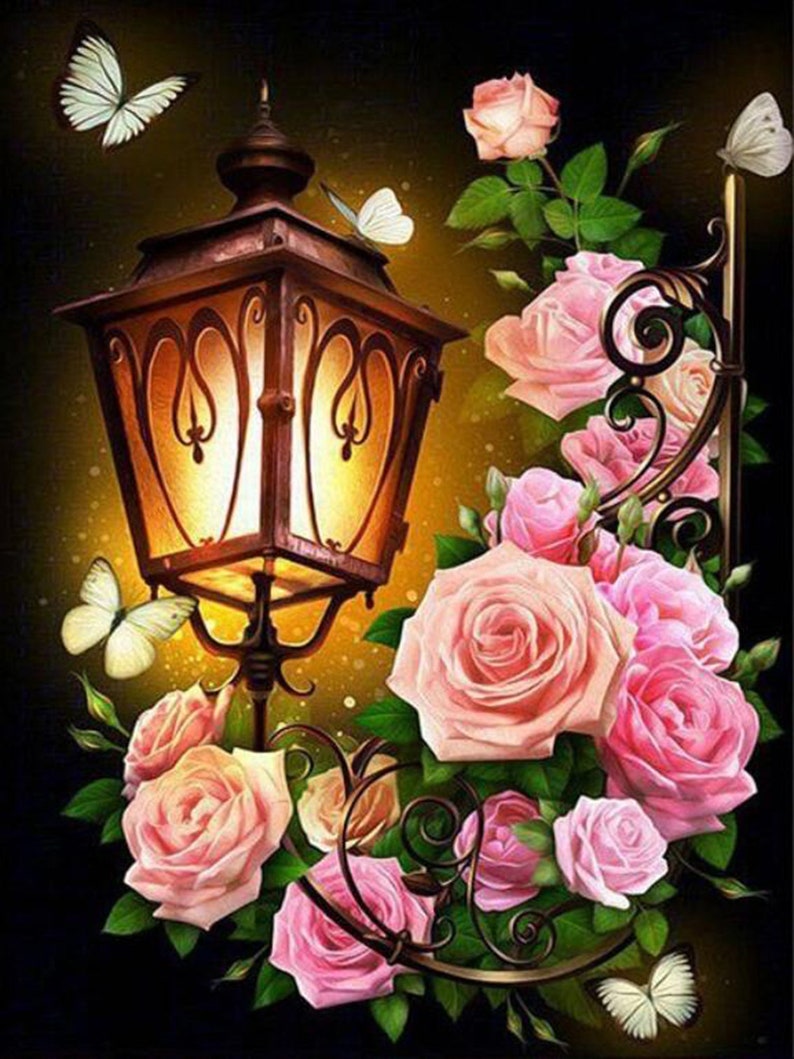 Алмазная мозаика фонарь в розах