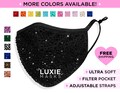 Bling Rhinestone Face Mask by LUXIE, Adjustable & Comfortable Ear Loops/Straps, Filter Pocket, Washable