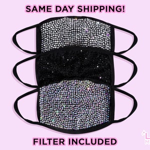 IMPERFECT Low Cost Discounted Bling Face Mask | Rhinestone Face Mask | Washable and Reusable with Pocket Filter | FAST SHIPPING