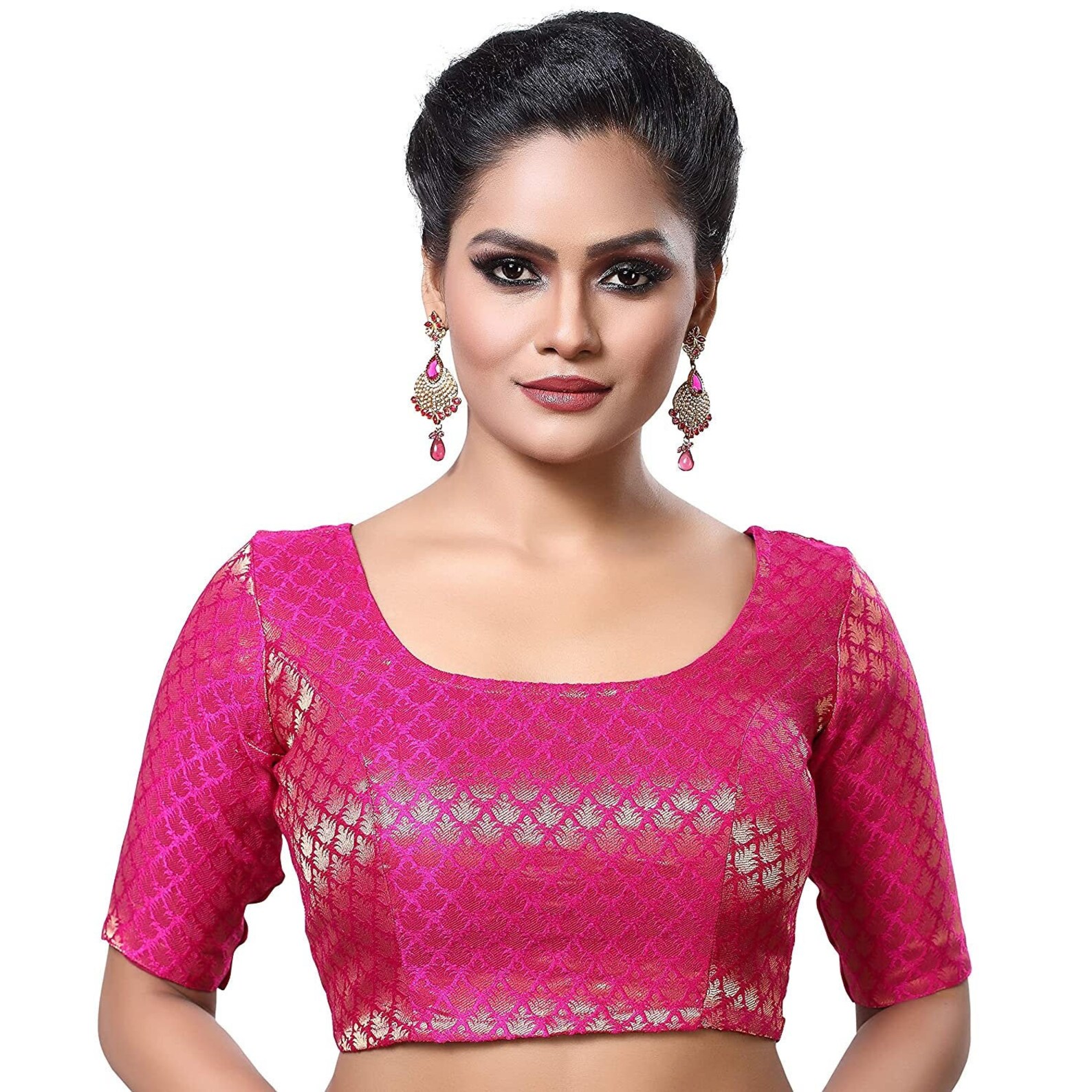 Hot Pink Ready made Saree Blouse Elbow Length Saree Blouse | Etsy