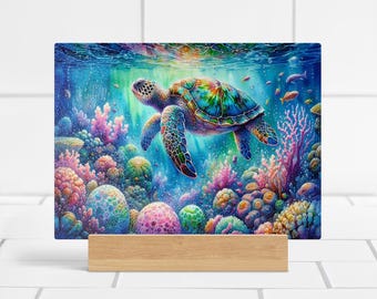 Sea Turtle Glass Cutting Board: Ocean Lover Kitchen Decor