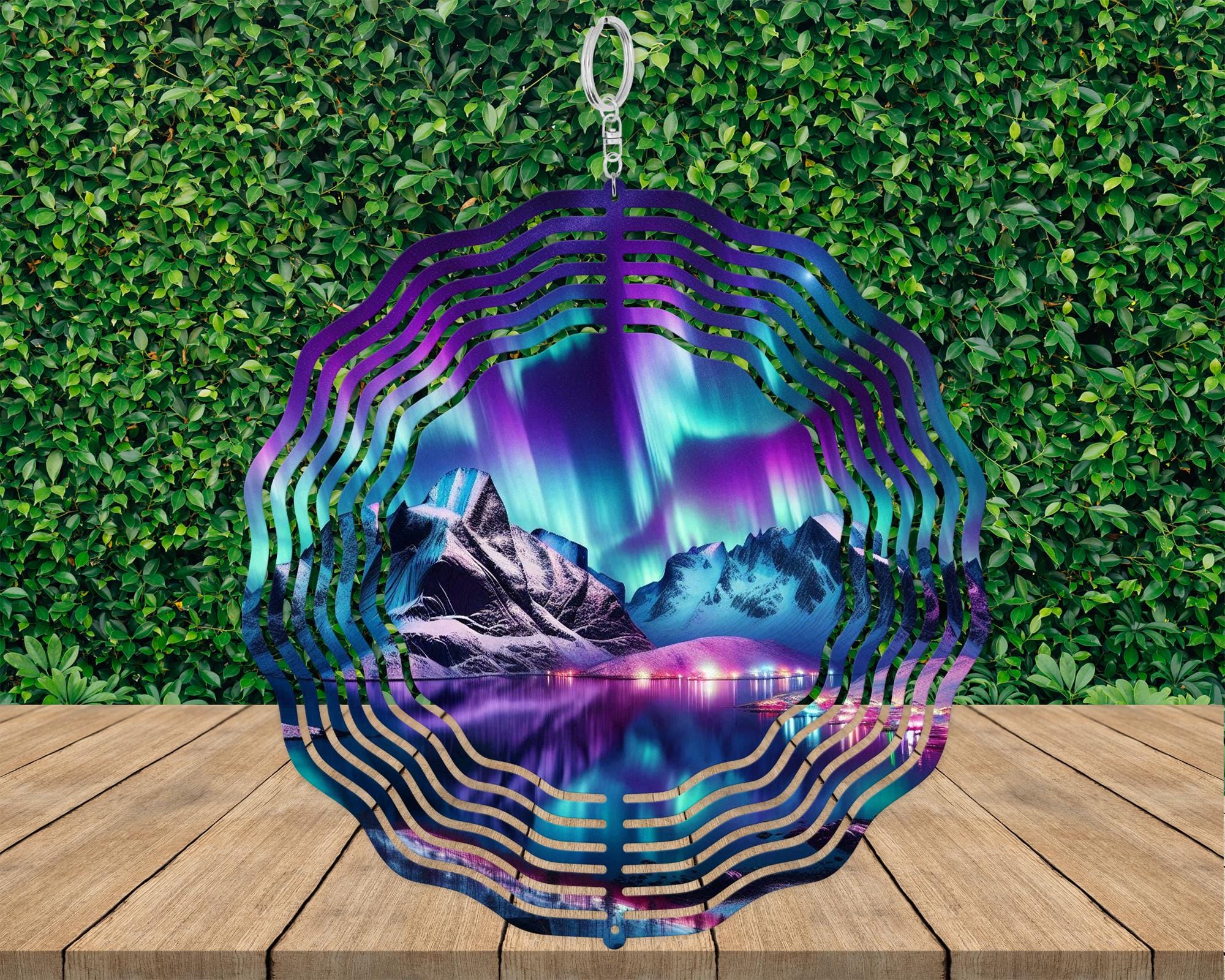 Aurora Borealis Wind Spinner, Mountain Lake Night Sky Decor