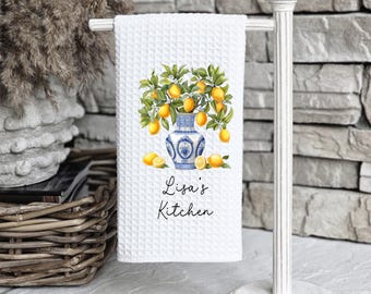 Personalisierte Zitronen Chinoiserie Waffle Weave Küchentuch
